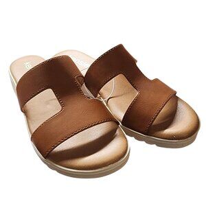 Kensie Women's Cognac Elena Sandals With Arch Support & Adjustable Strap